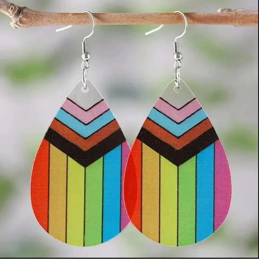 Pride Progress Flag Transparent Teardrop Earrings NEW